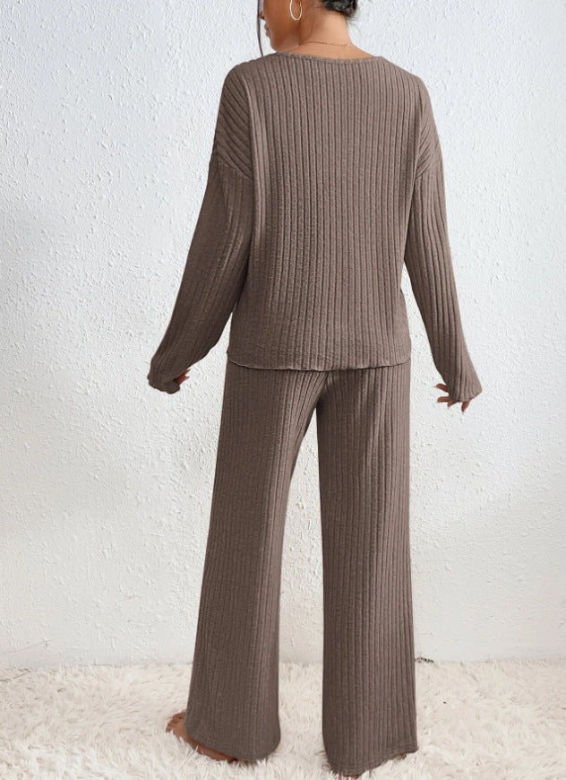 Natalie | V-Ringad Ribbad Stickad Lounge Set