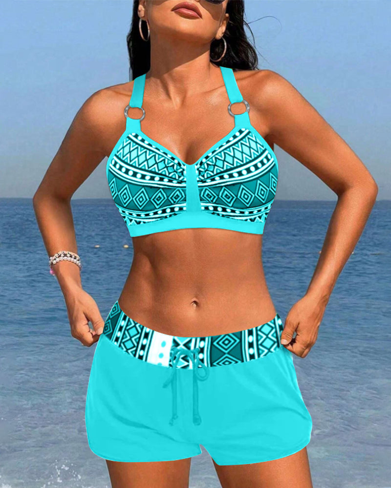 Geometrisk mönstrad högmidjad bikini