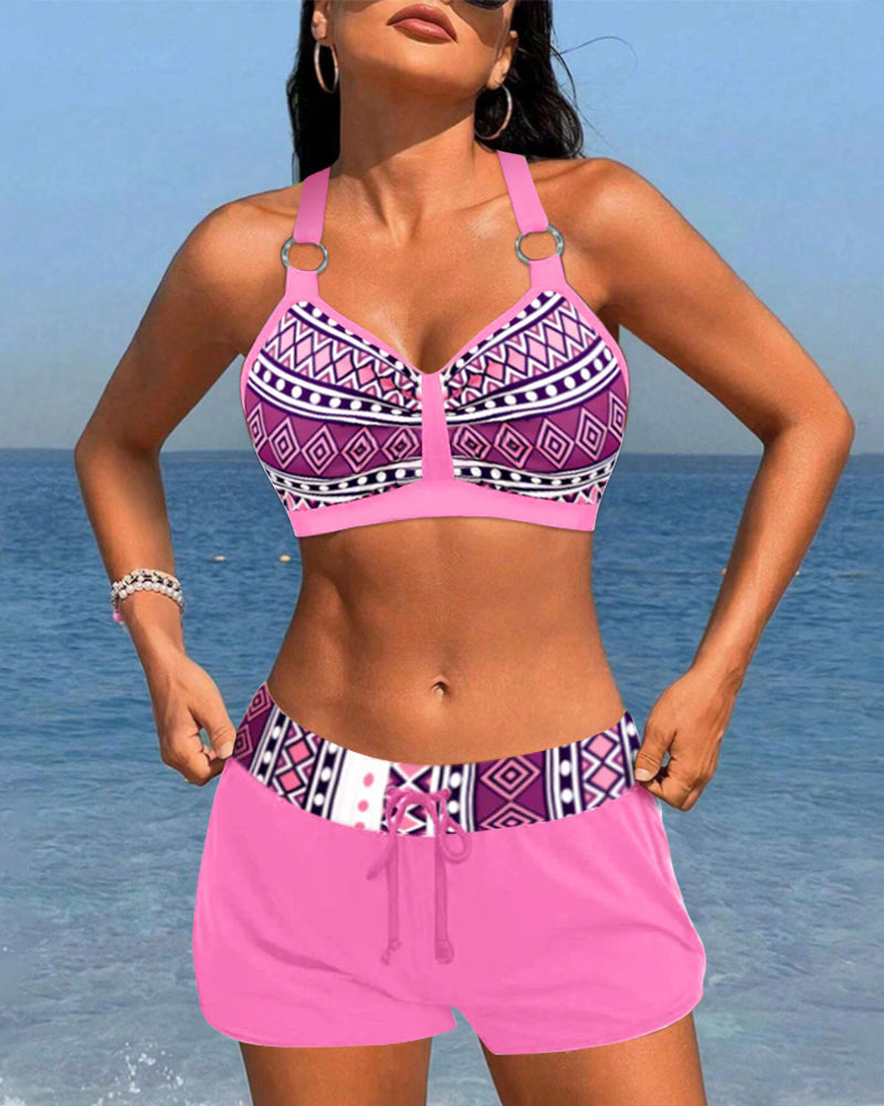 Geometrisk mönstrad högmidjad bikini