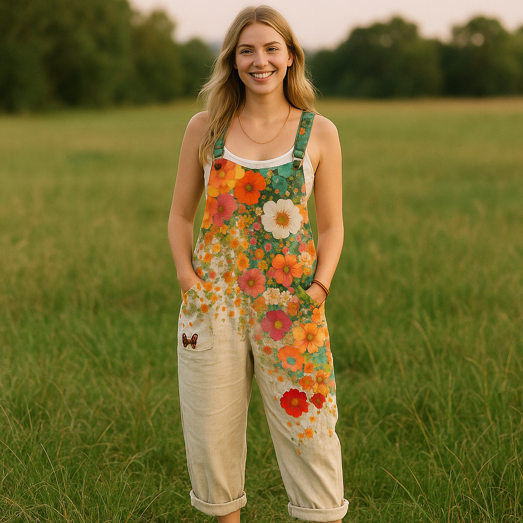 Vintage Blommig Jumpsuit för Kvinnor - Enkel Stil & Komfort hela Dagen