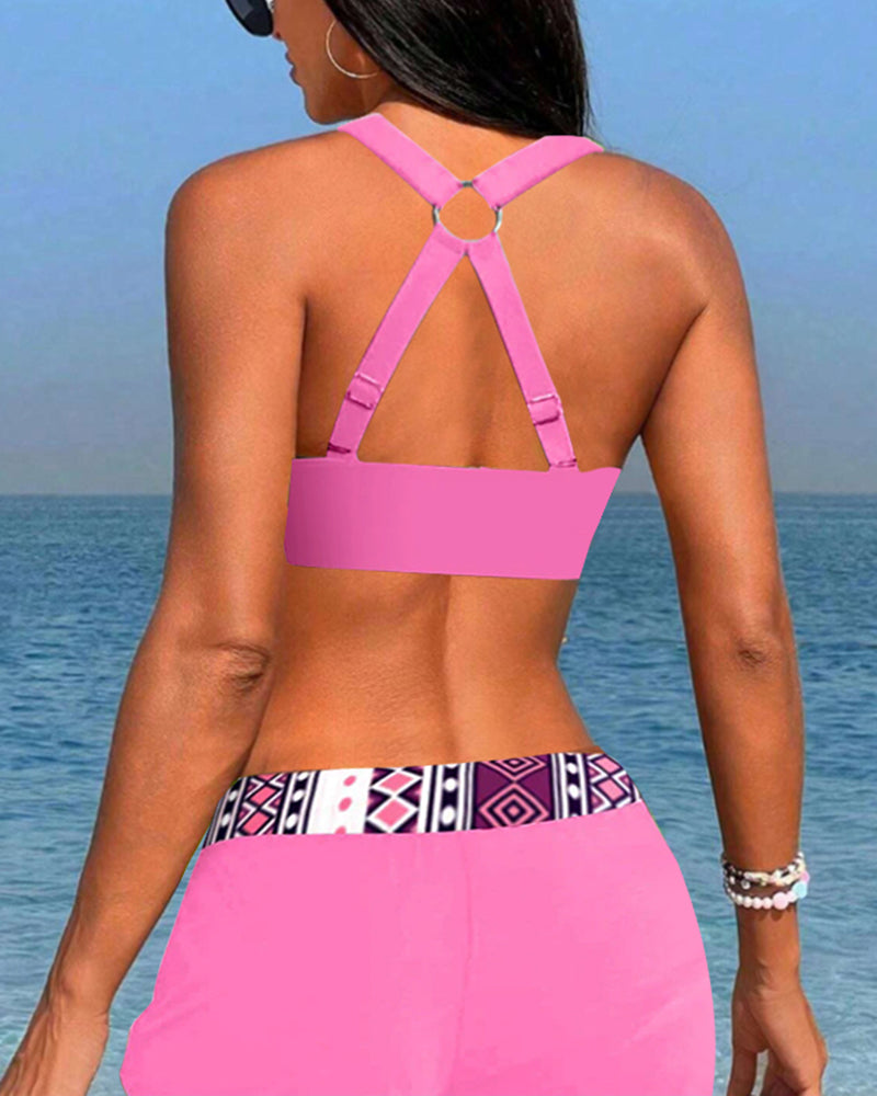 Geometrisk mönstrad högmidjad bikini