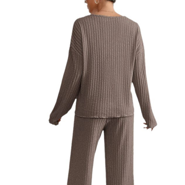 Natalie | V-Ringad Ribbad Stickad Lounge Set