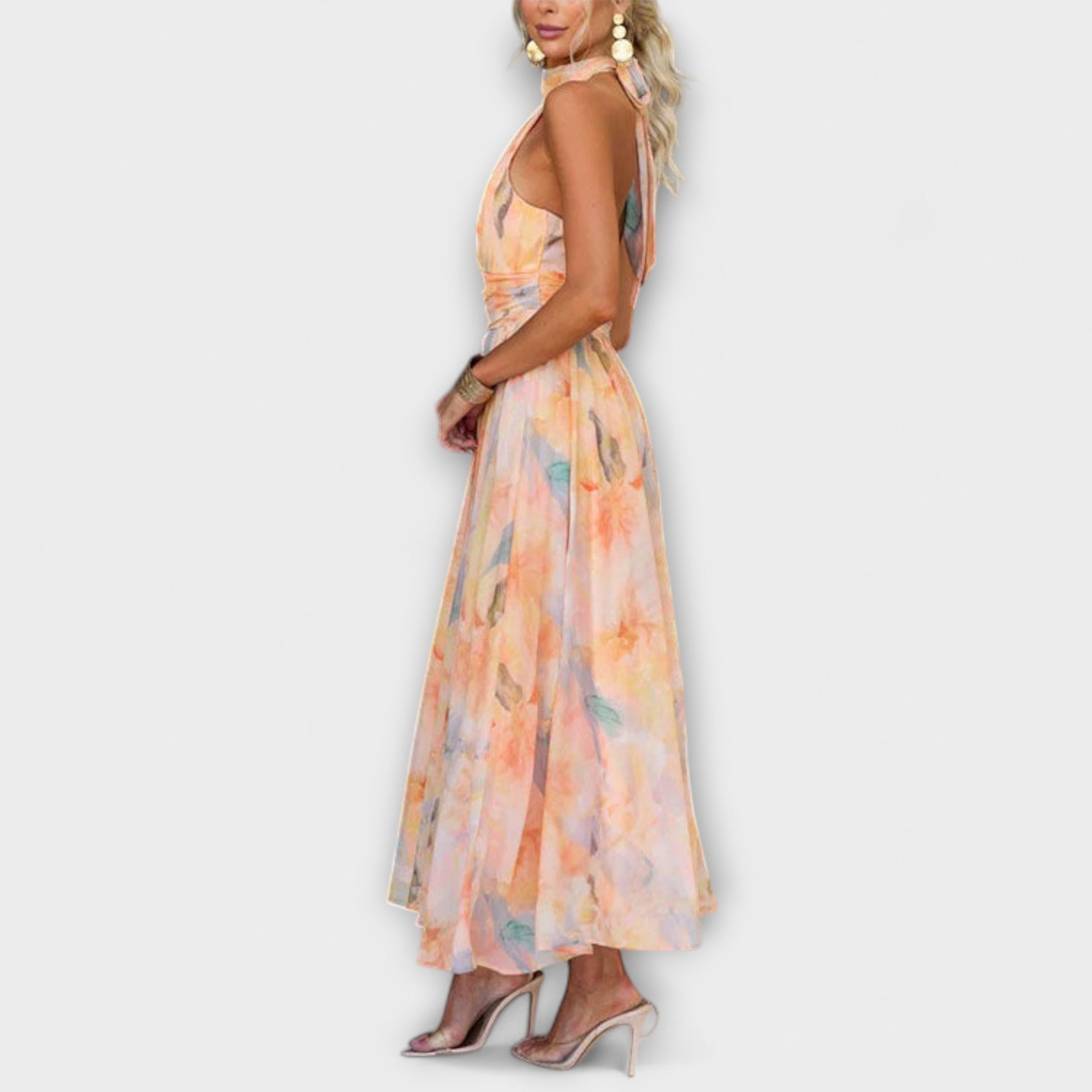 Halter-Nack Aquarelltryck Maxi Klänning