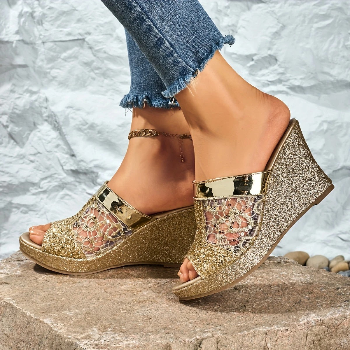 Alexis - Elegant spets högklackade sandaler