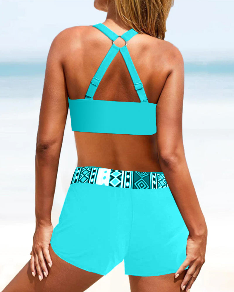 Geometrisk mönstrad högmidjad bikini