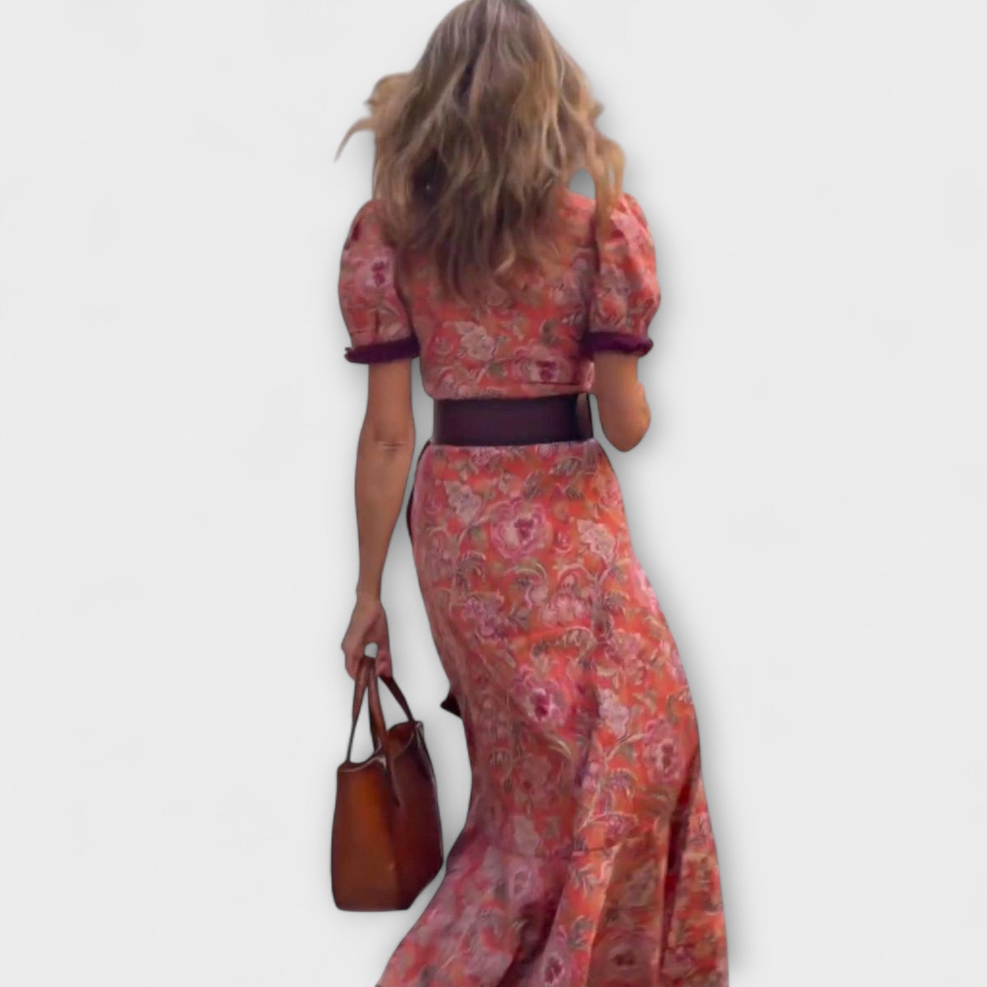 Elegant Rosa Maxi-Klänning med Korta Ärmar