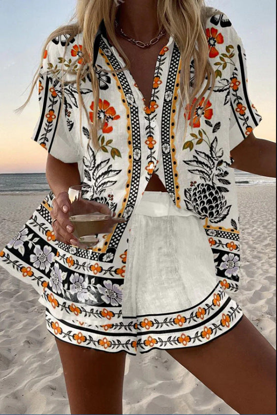 Irella™ | Kort Linne Set med Blommönster