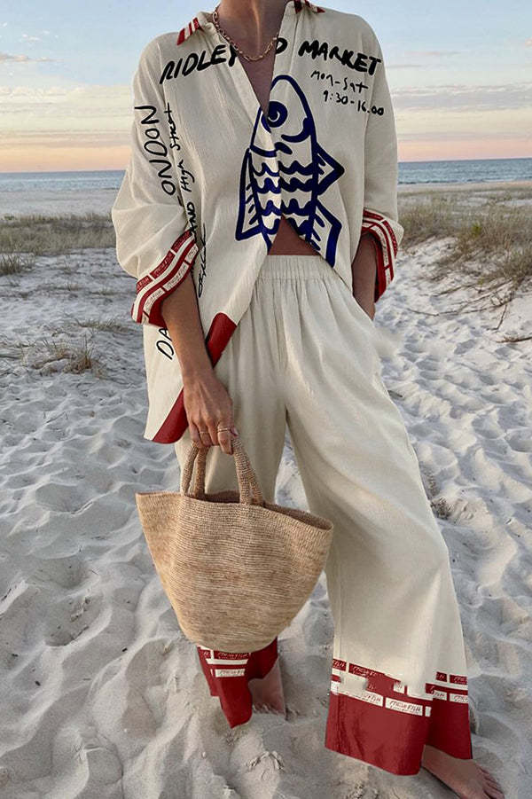 Rounelle™ | Komplett linne med blå fisktryck