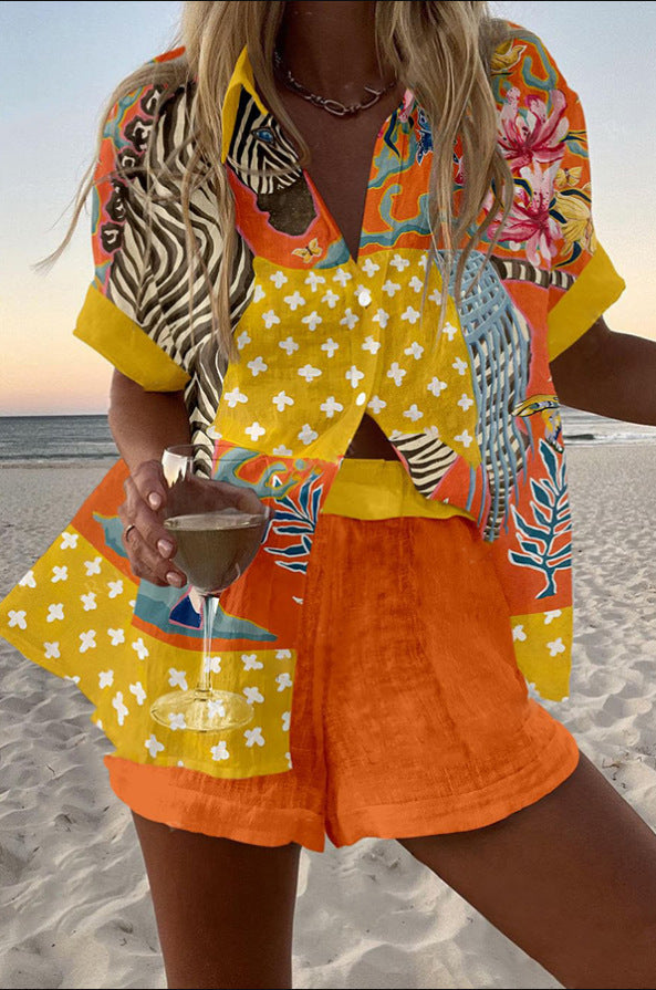 Norellia™ | Kort linne set med prickigt mönster