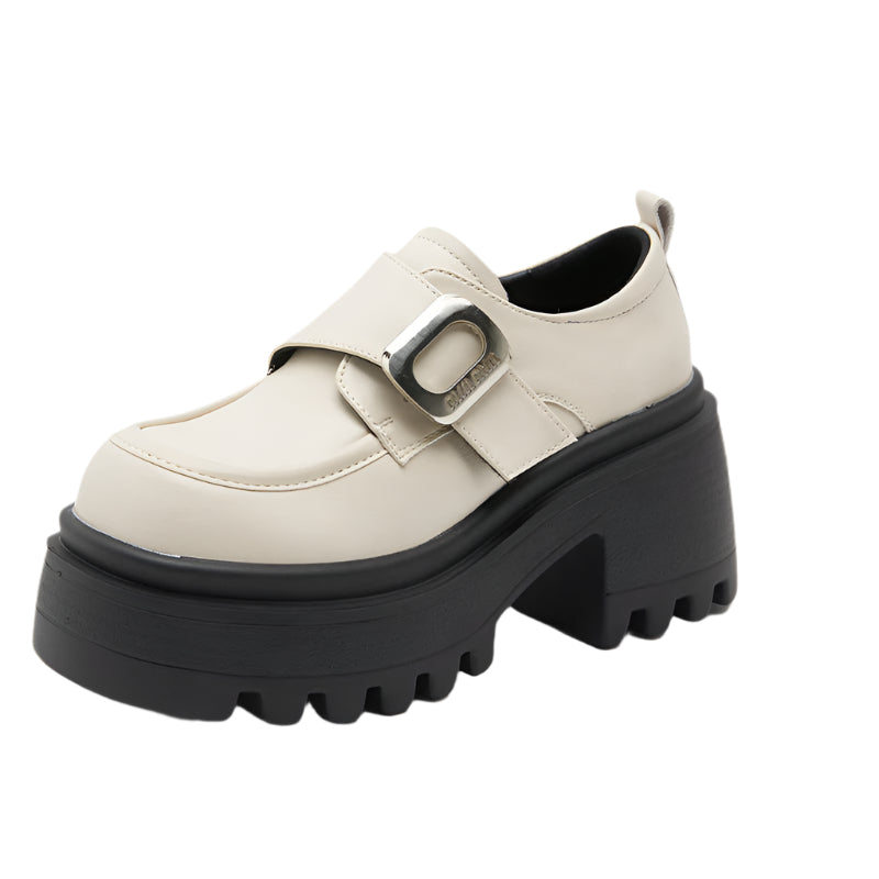 Beautiful Foot Power engelska stil preppy skor 2025 – Tjock sula och rund tå med hög klack