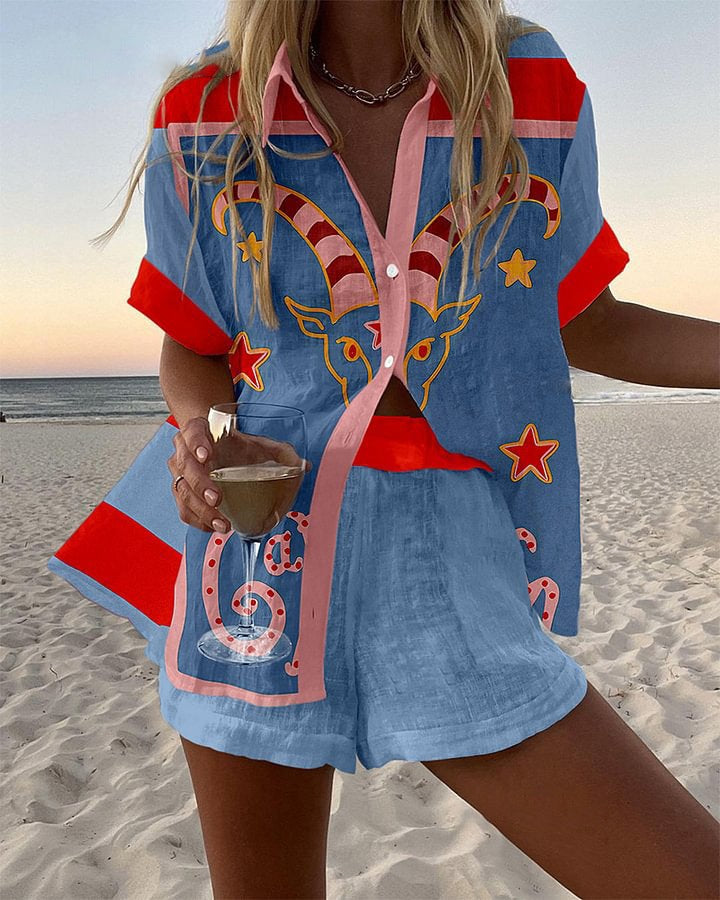 Jorelle™ | Kort Linne Set med Gettryck