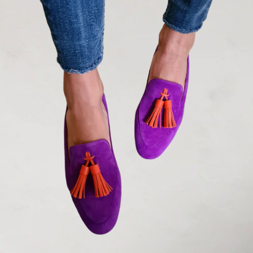 VEERLE | ELEGANTA SUEDE LOAFERS MED FRANSAR