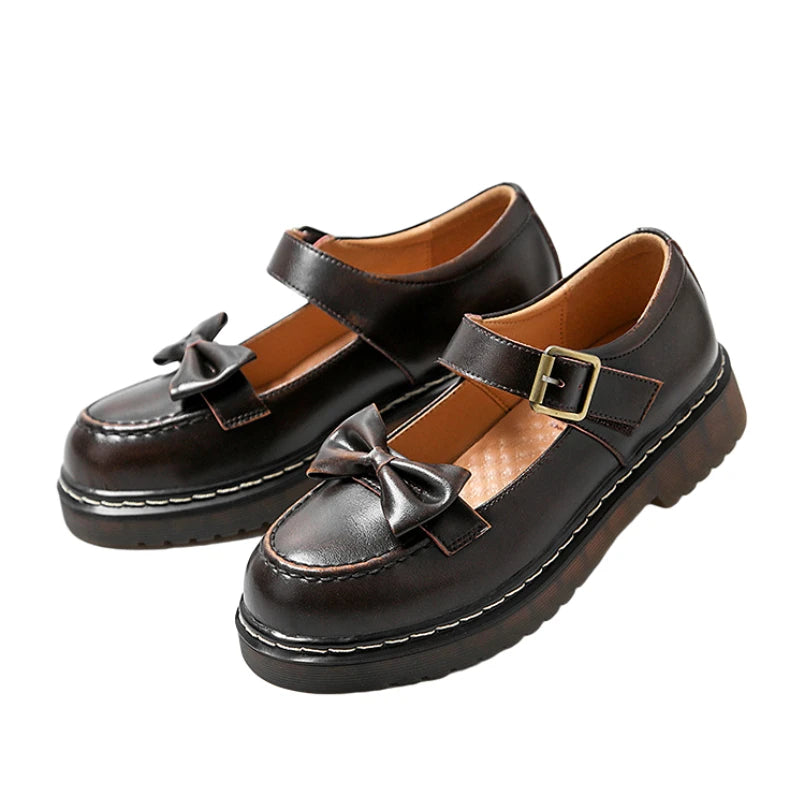 Butterfly Mary Jane-skor i brunt – Retro loafers med rund tå och justerbar spänne för sommaren