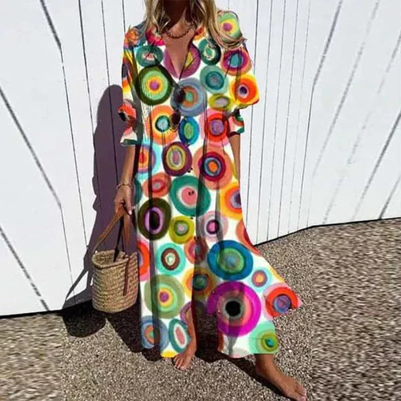 Cassidy – Boho Puff Sleeve Maxi Klänning