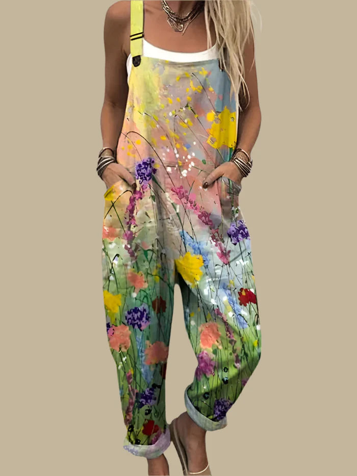 Evelyn | Vintage Blommig Tryck Bred Ben Jumpsuit