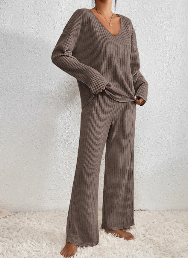 Natalie | V-Ringad Ribbad Stickad Lounge Set