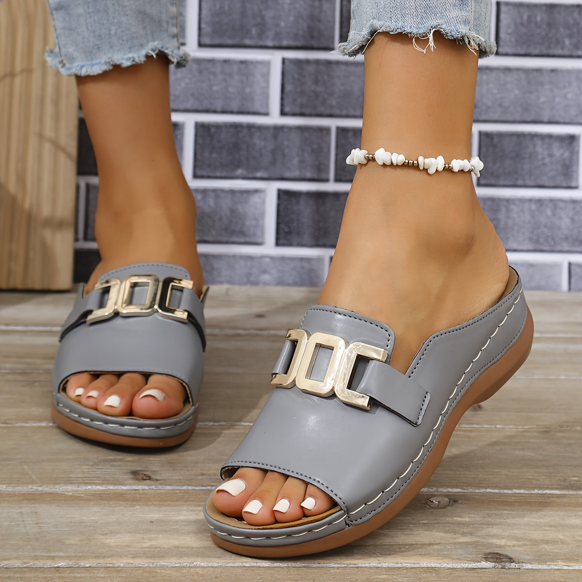 Kaia | Guldspänne Slide Sandaler