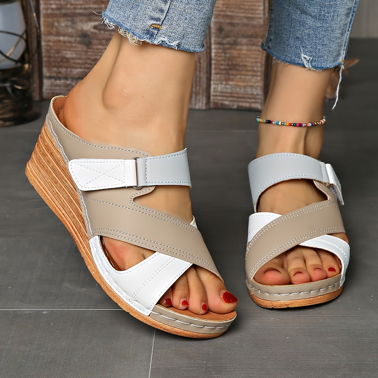 Marina Colorblock Wedge Slides - Bekväma Sandaler