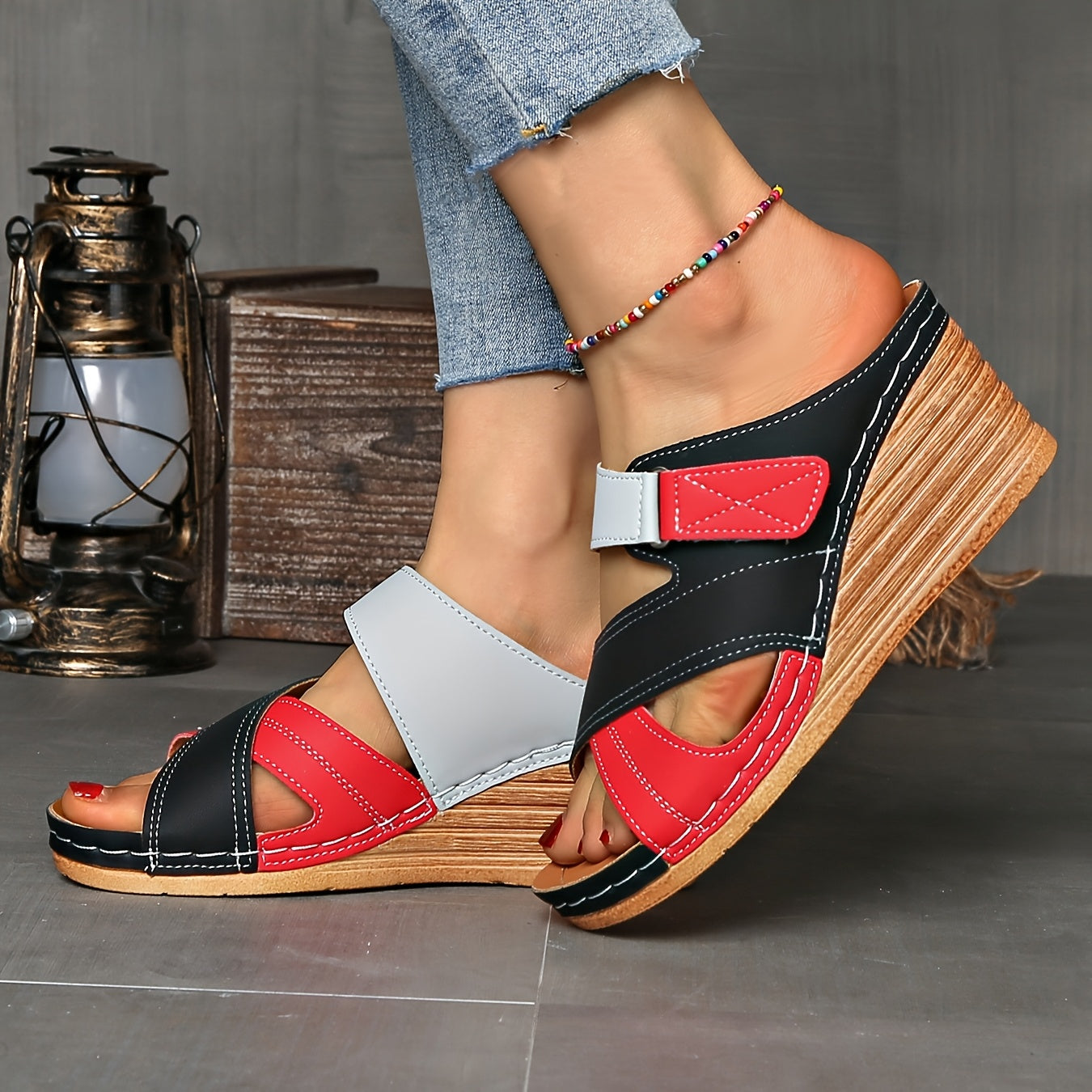 Marina Colorblock Wedge Slides - Bekväma Sandaler