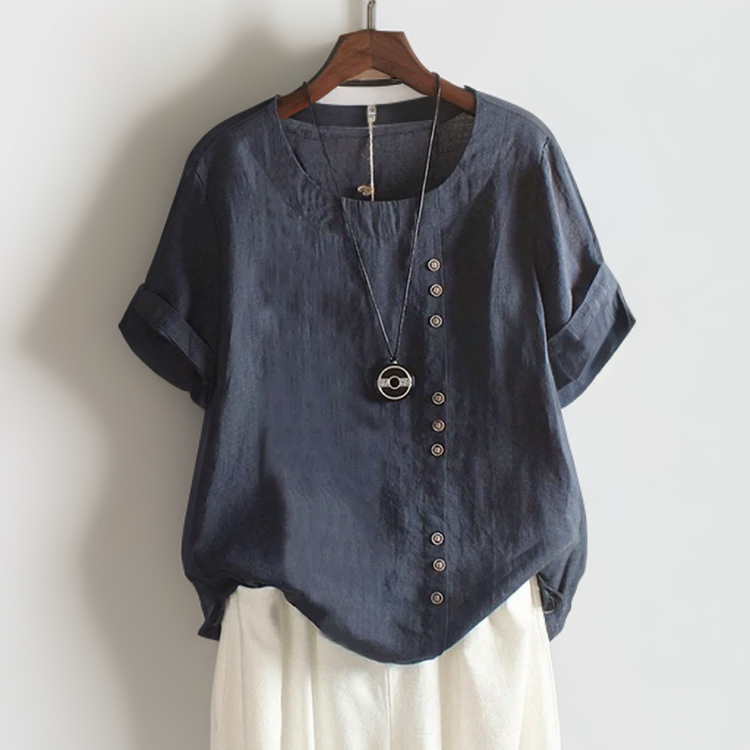 Joline┃T-shirt med rund hals och knappar