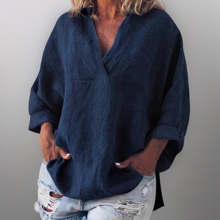 Lorie┃Bekväm långärmad skjorta med V-ringning