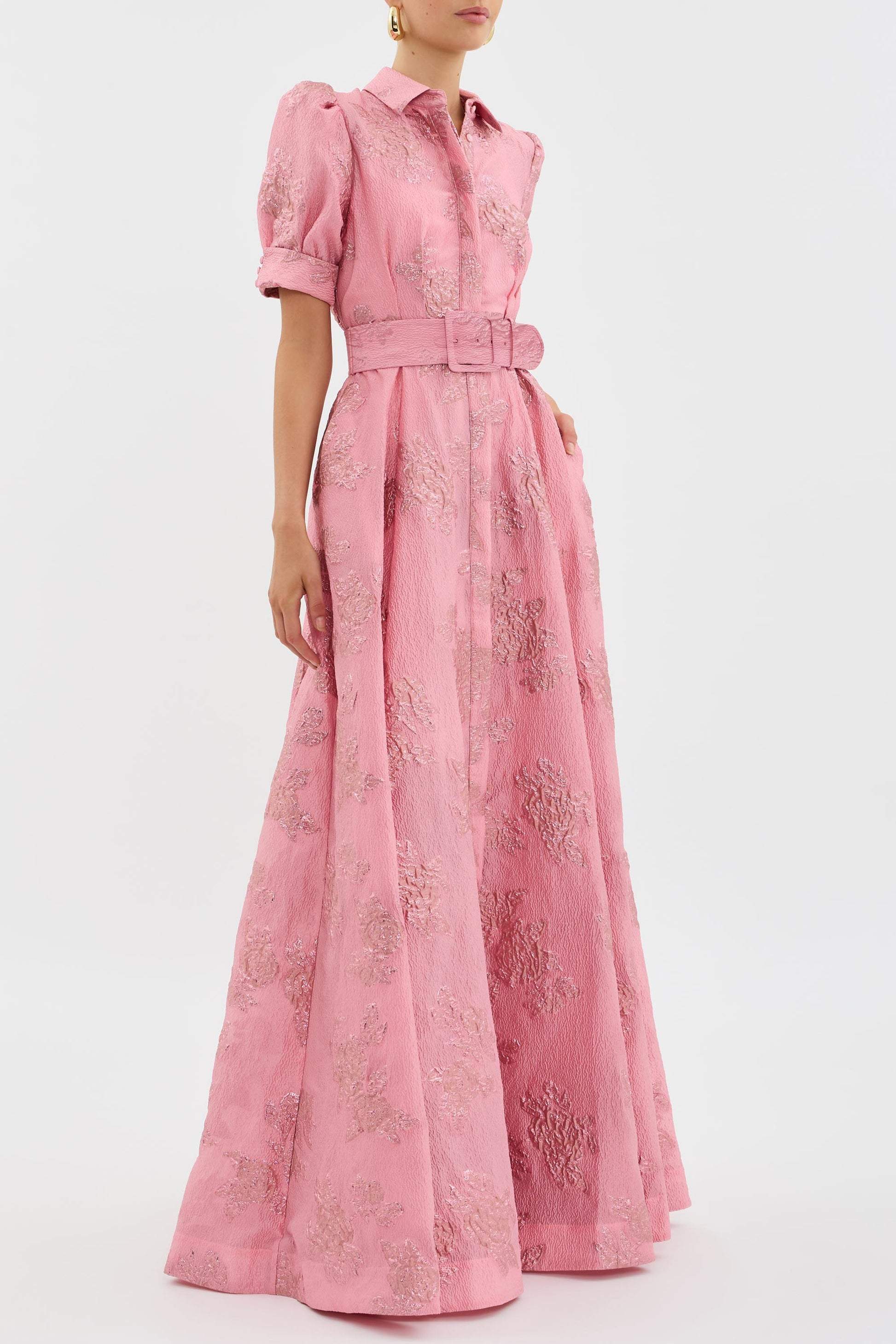 Lily | Elegant Rosa Bälte Maxi Klänning