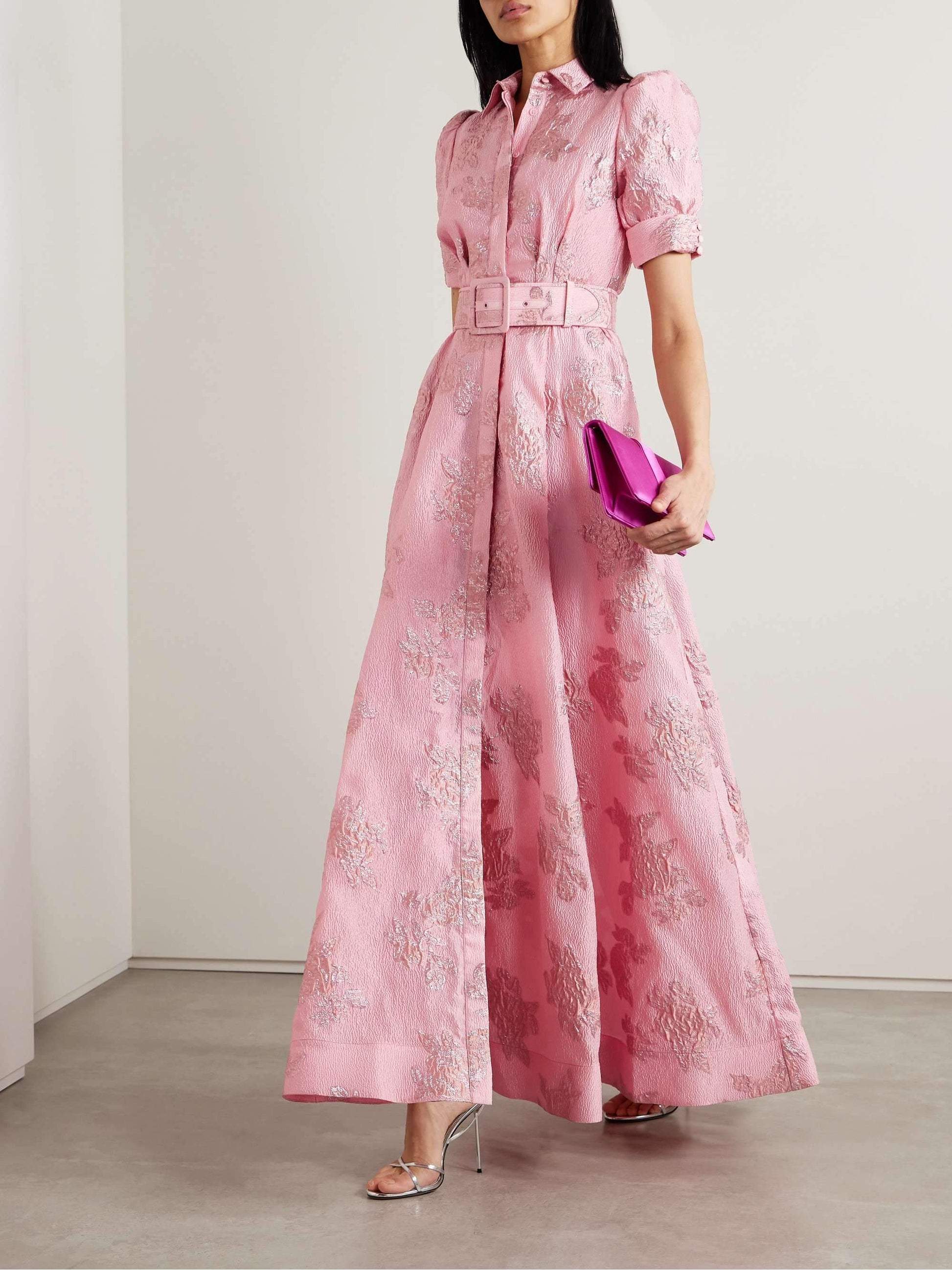 Lily | Elegant Rosa Bälte Maxi Klänning