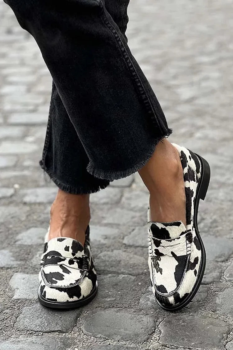 VEERLE | PATCHWORK KOSMÖNSTER LOAFERS MED RUND TÅ