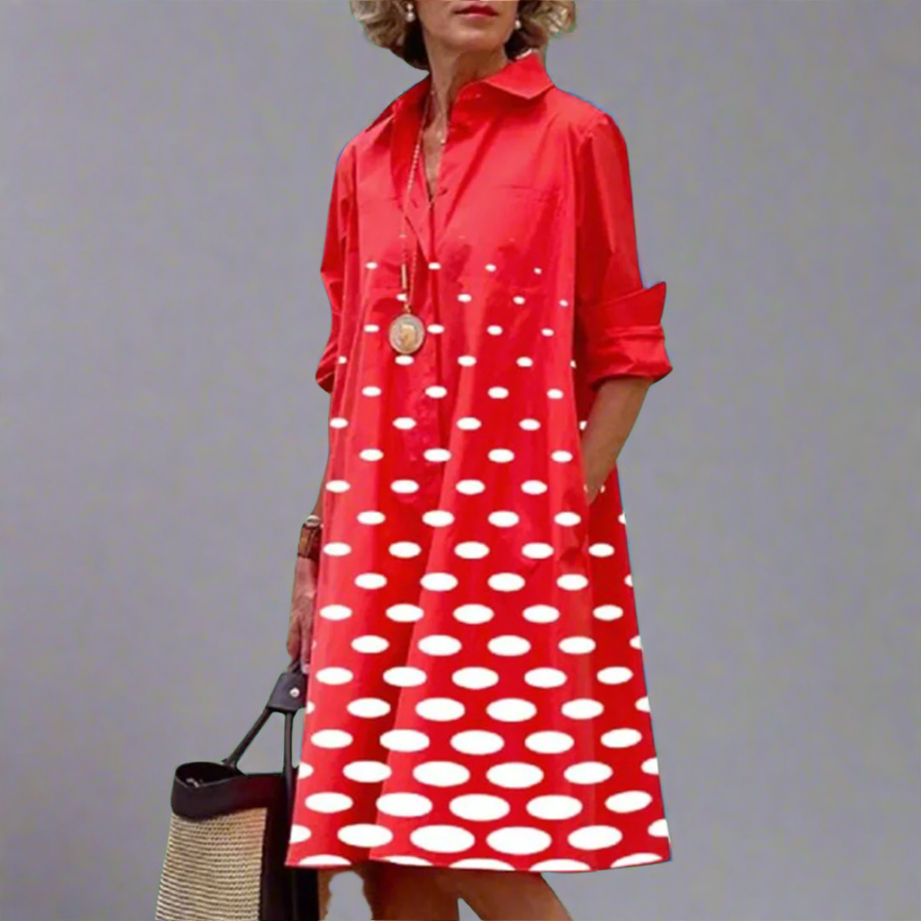 Zosia - Kvinno Retro Långärmad Klänning med Fickor