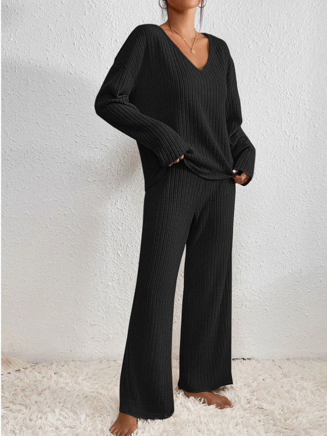 Natalie | V-Ringad Ribbad Stickad Lounge Set