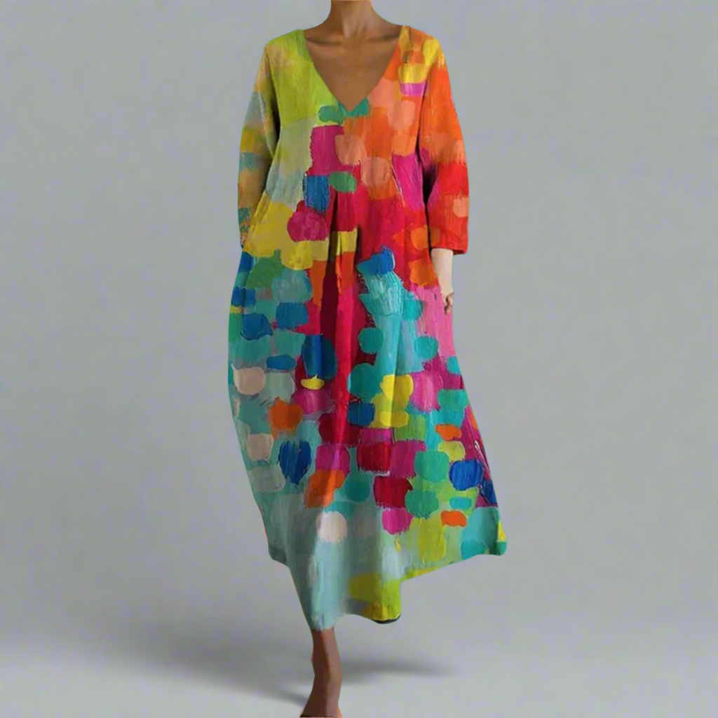 Lumi - Elegant Abstrakt Blommönster Maxi Klänning