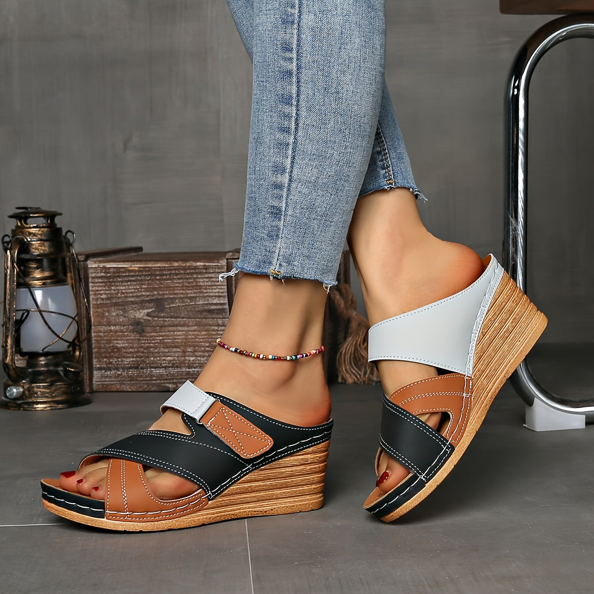 Marina Colorblock Wedge Slides - Bekväma Sandaler