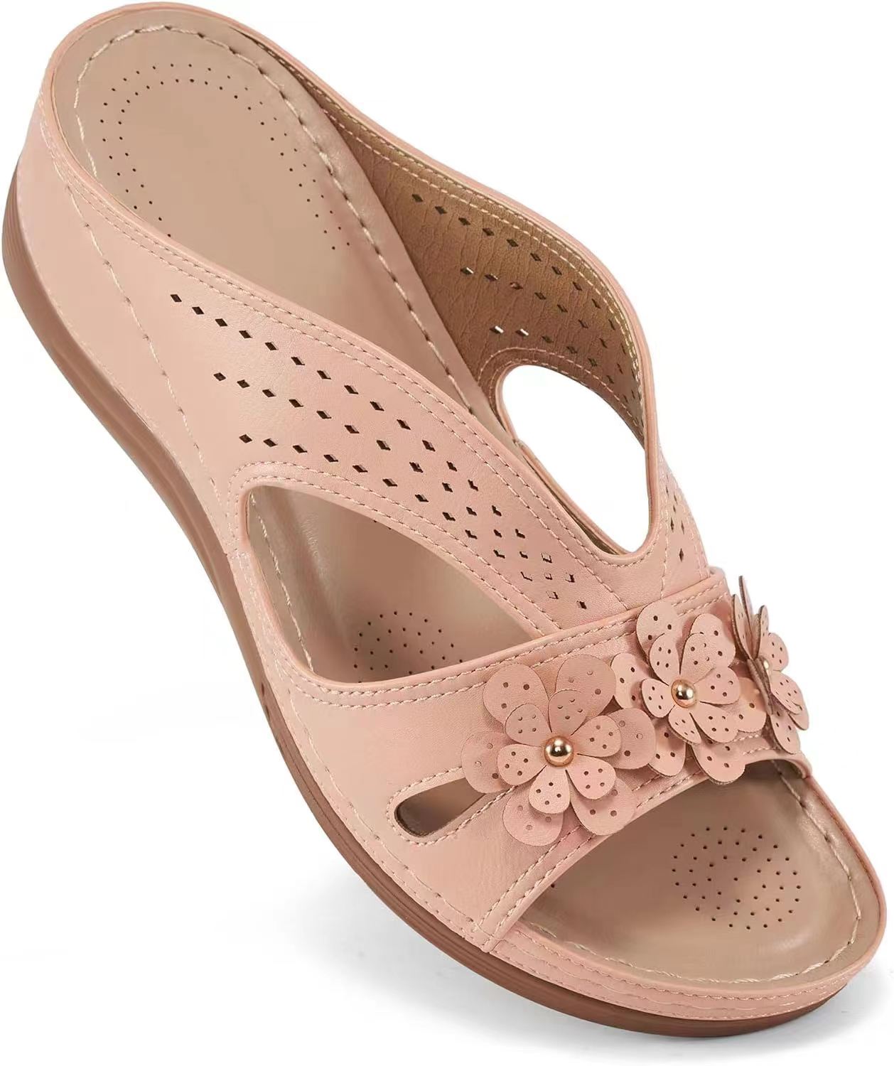 Florina | Ortopediska Sandaler med Blomdetaljer och Lufthål för Komfort