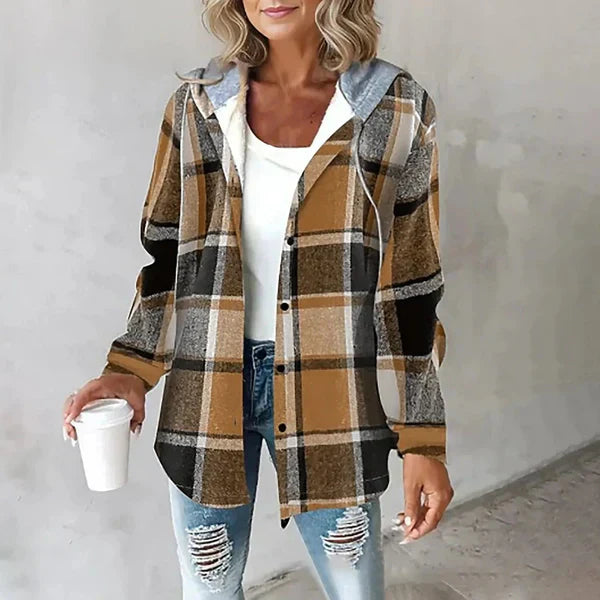 Maddie | Avslappnad Hoodie Rutig Skjorta Jacka