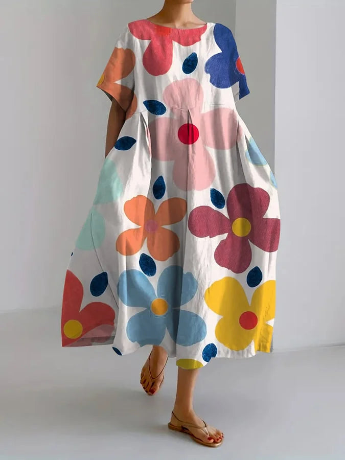 Eliana | Blommig Midi Klänning med Okomplicerad Stil