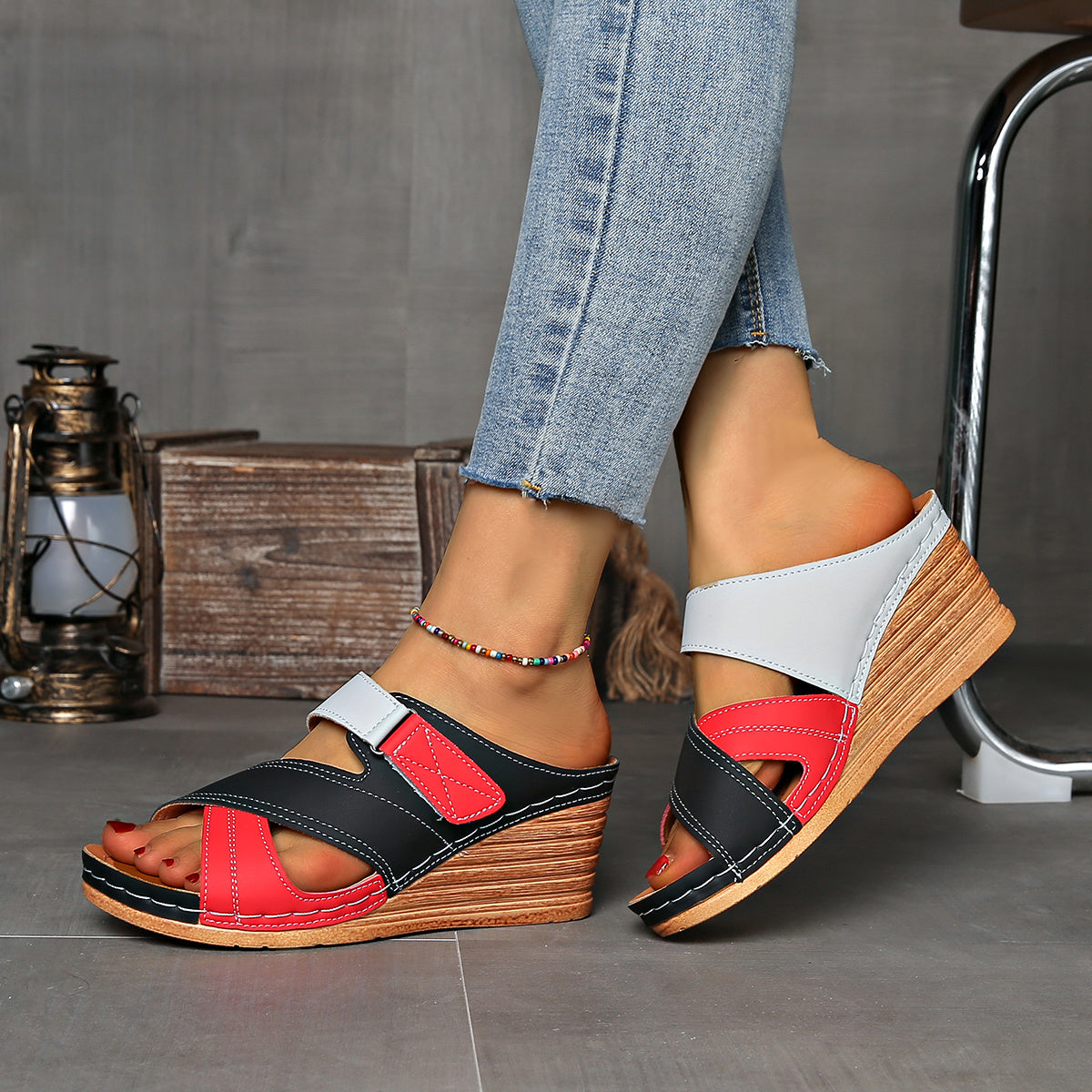 Marina Colorblock Wedge Slides - Bekväma Sandaler