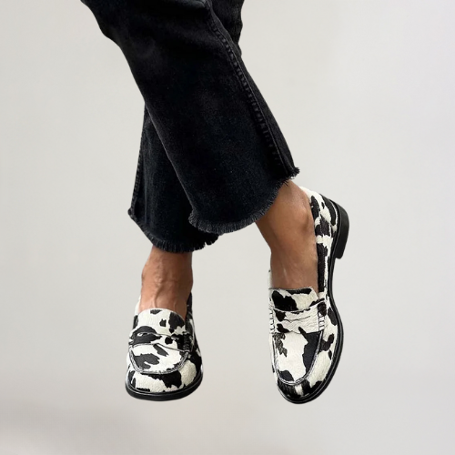 VEERLE | PATCHWORK KOSMÖNSTER LOAFERS MED RUND TÅ