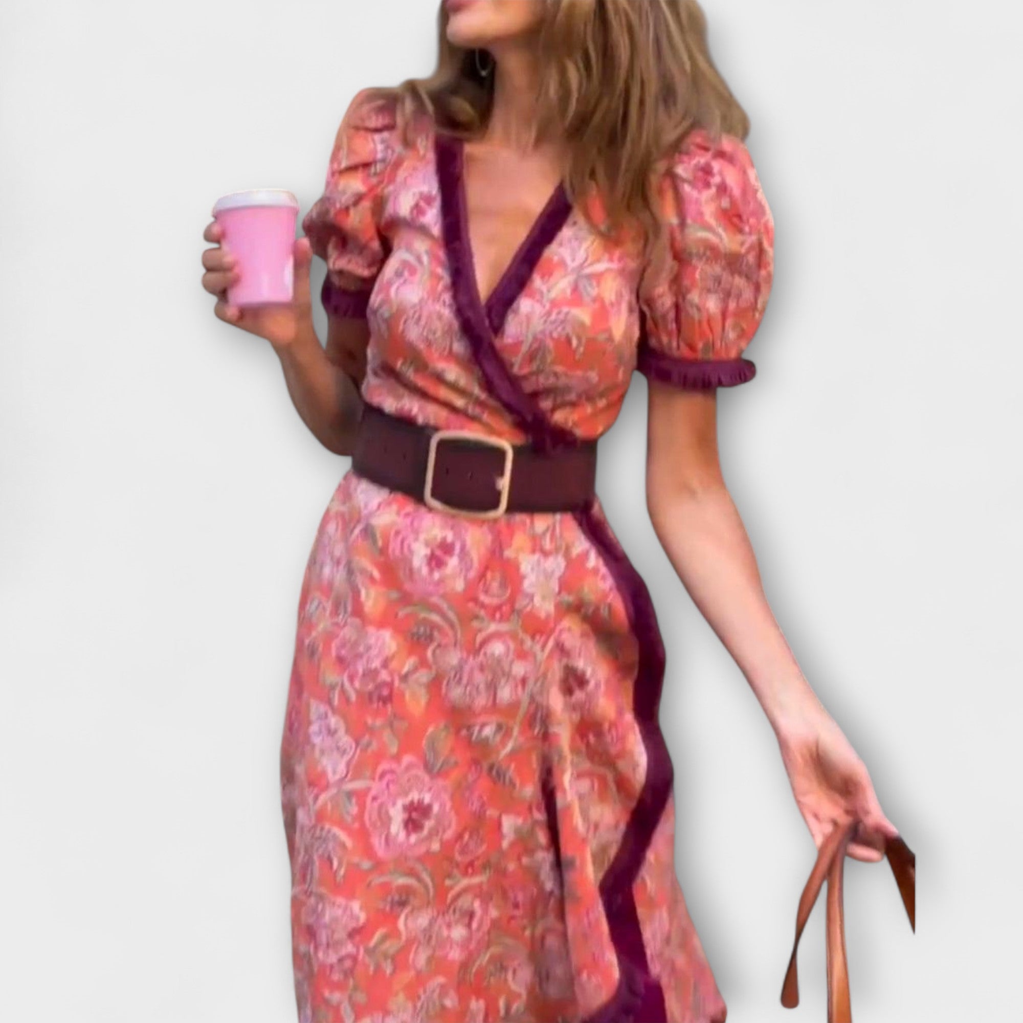 Elegant Rosa Maxi-Klänning med Korta Ärmar