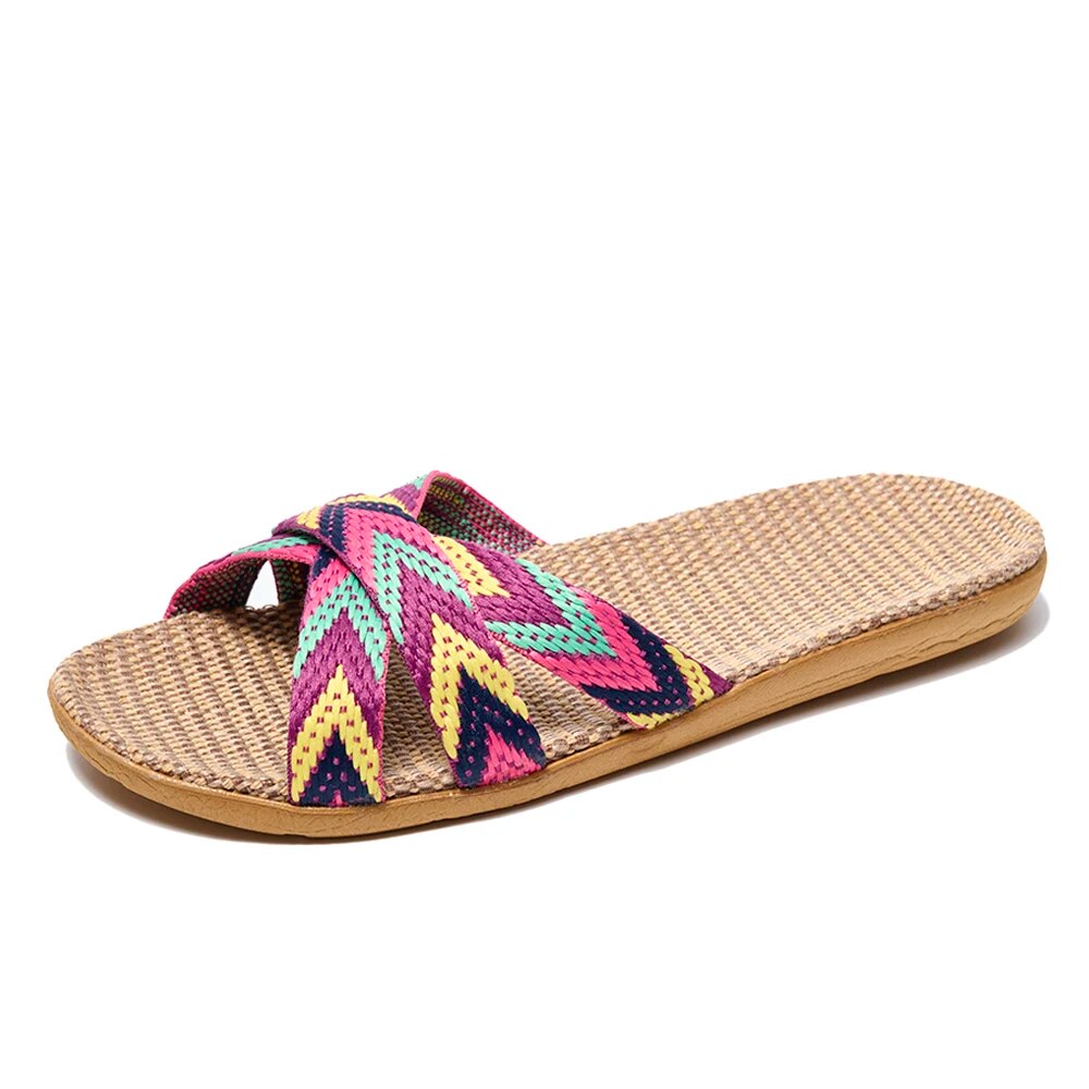 Maya | Ortopediska Slip-In Sandaler med Naturväv och Hålfotsstöd