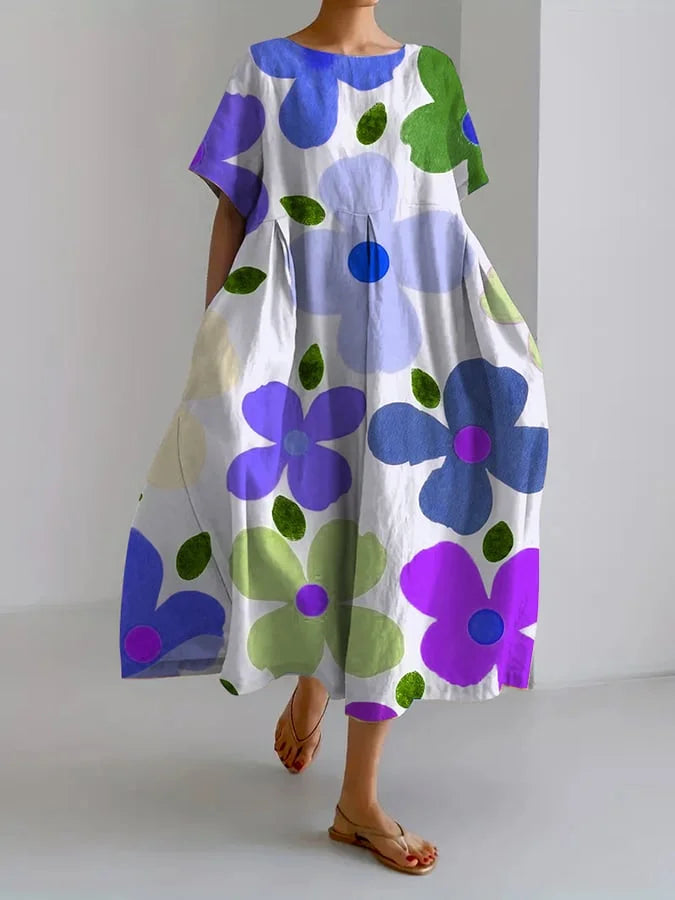 Eliana | Blommig Midi Klänning med Okomplicerad Stil