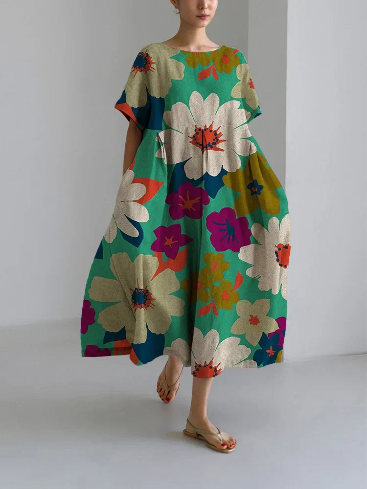 LILY - FÄRGGLADA BLOMMOR MIDI KLÄNNING