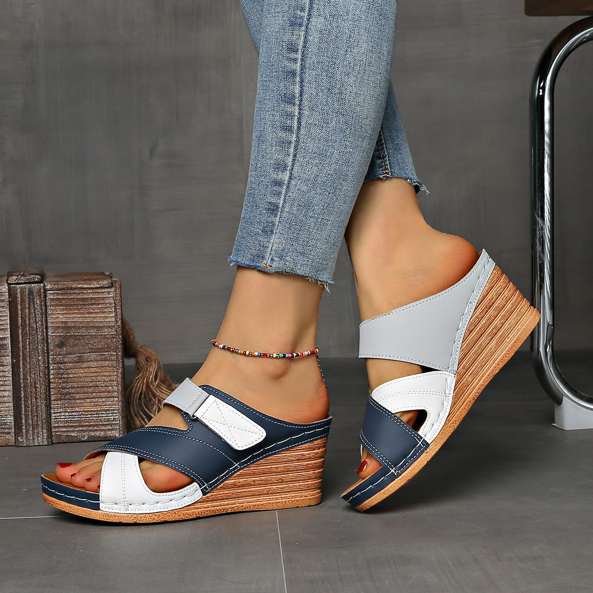 Marina Colorblock Wedge Slides - Bekväma Sandaler