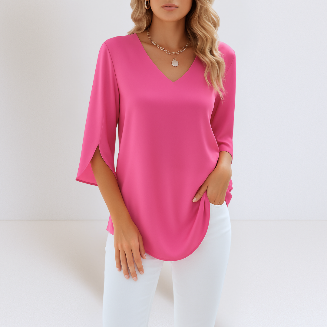 Sophie | Elegant blus med V-hals och spruckna ärmar