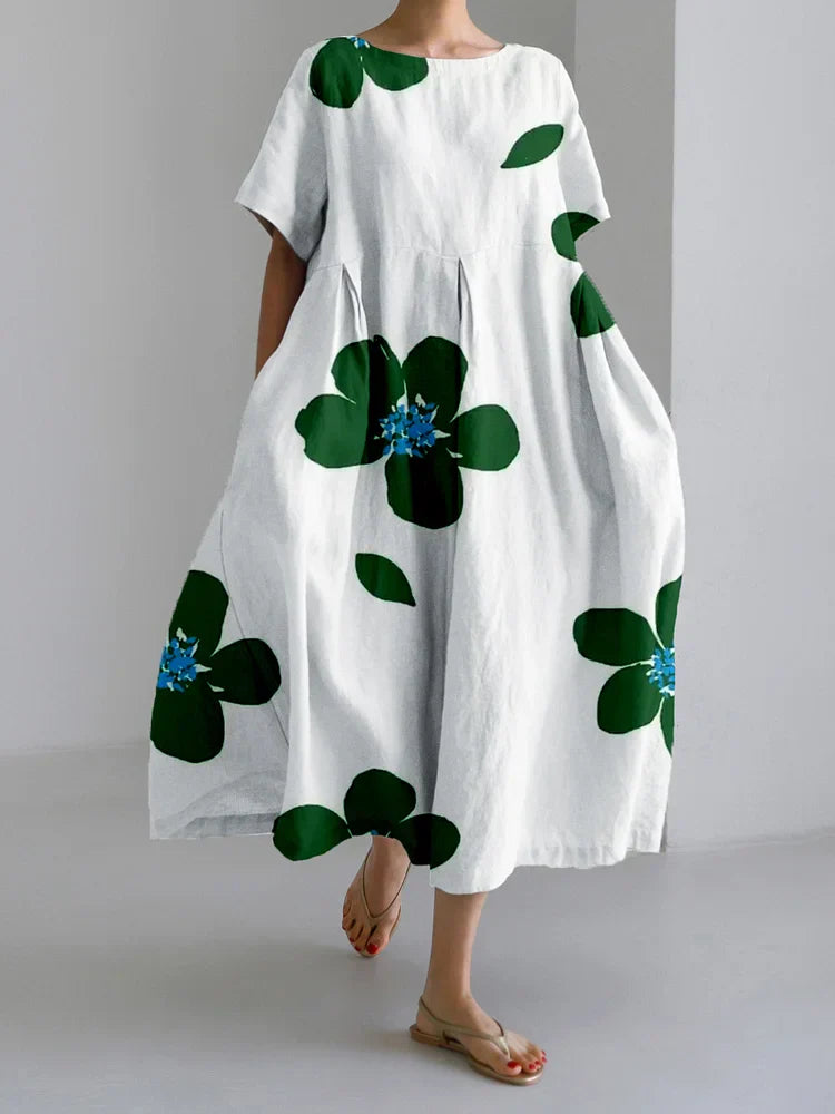 NORA - BLOMMIGT TRYCK RUNDHALSDRESS