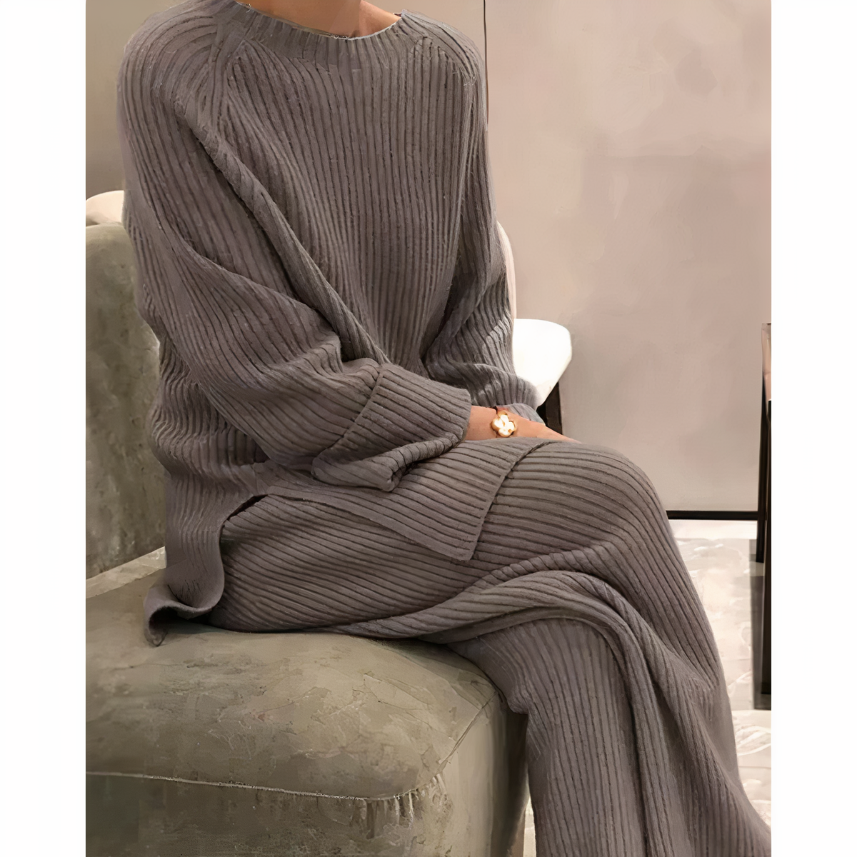 Claire | Stilig Ribbad Stickad Lounge Set