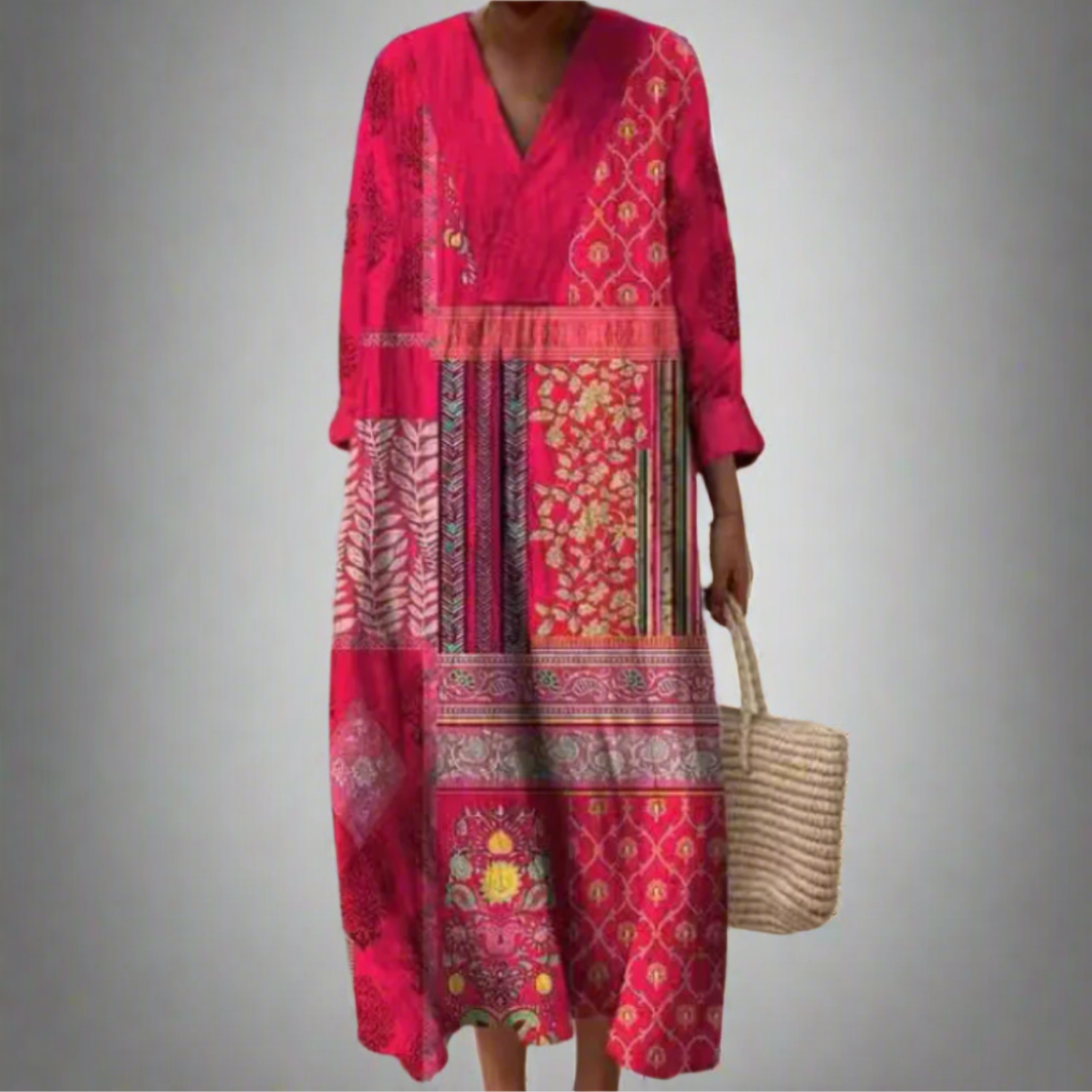 Boho Midi Klänning - Livfullt Patchwork för Bröllopsgäster & Sommarutflykter