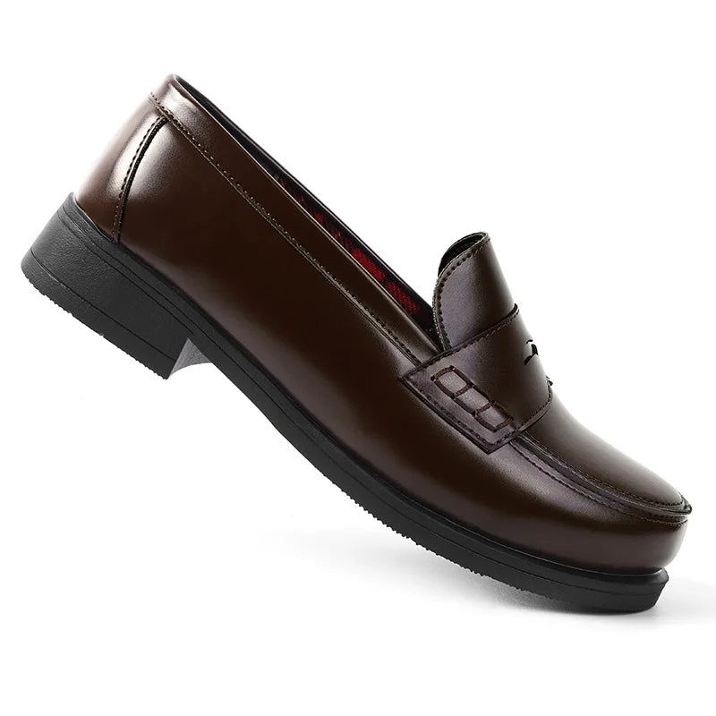 Japanskinspirerade loafers för dam – Slip-on pumps med låg blockklack och rund tå