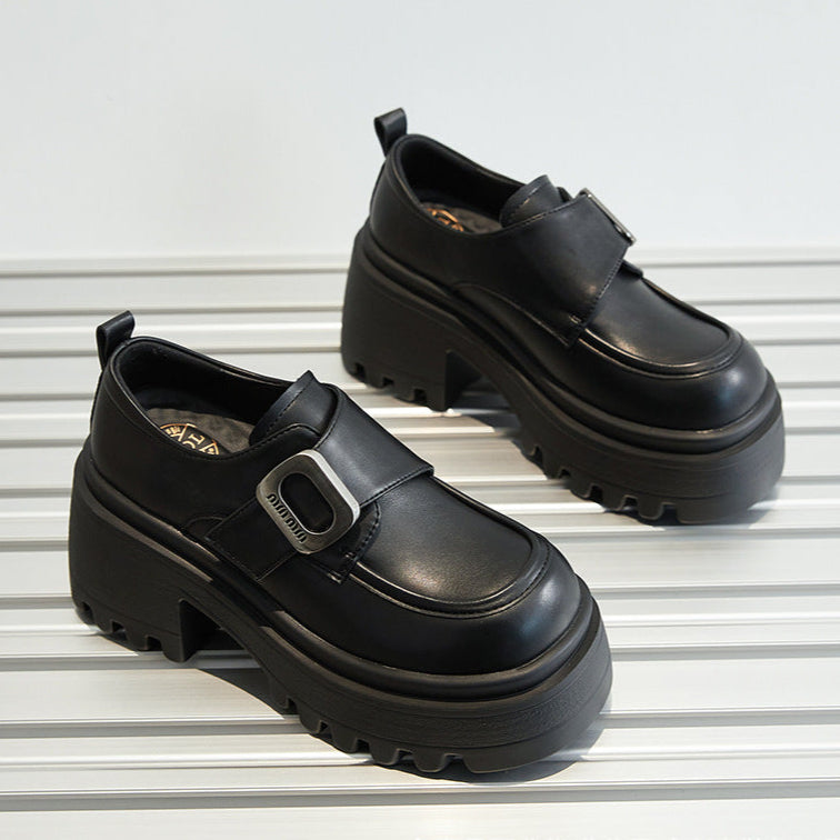 Beautiful Foot Power engelska stil preppy skor 2025 – Tjock sula och rund tå med hög klack