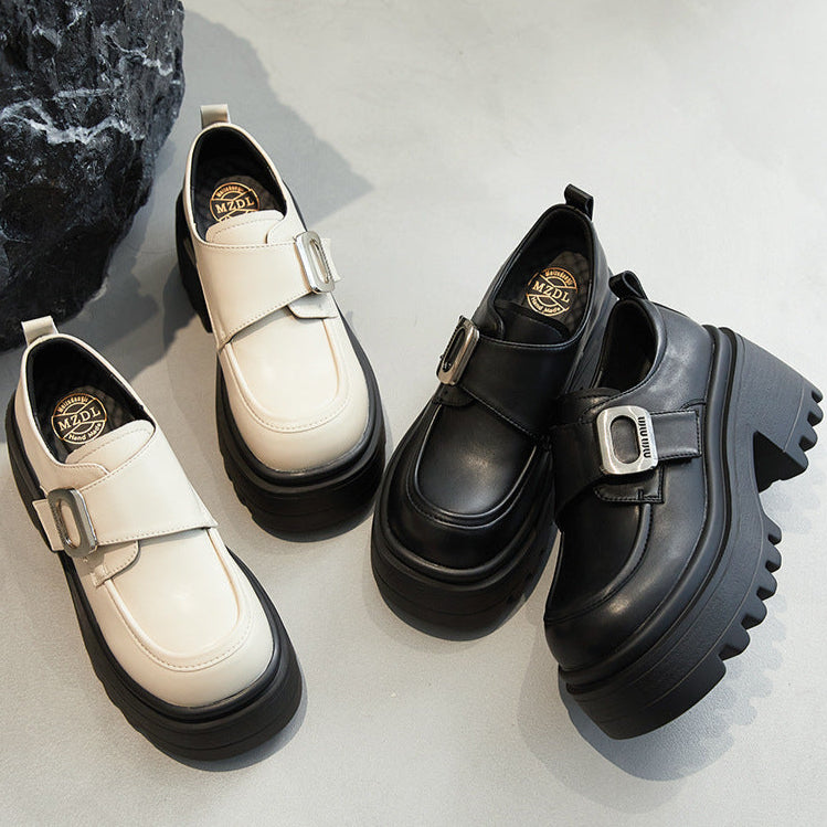Beautiful Foot Power engelska stil preppy skor 2025 – Tjock sula och rund tå med hög klack