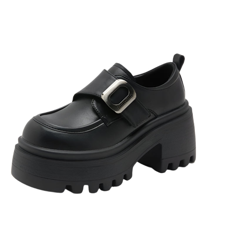 Beautiful Foot Power engelska stil preppy skor 2025 – Tjock sula och rund tå med hög klack